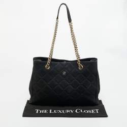 Pre Owned CH Carolina Herrera Black Quilted Nubuck Chain Tote