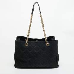 Pre Owned CH Carolina Herrera Black Quilted Nubuck Chain Tote