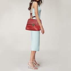 Pre Owned CH Carolina Herrera Three Tone Red Leather Baret Top Handle Bag