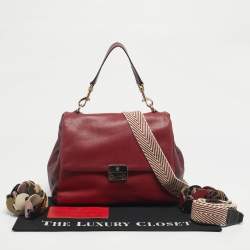 Pre Owned CH Carolina Herrera Three Tone Red Leather Baret Top Handle Bag