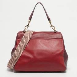 Pre Owned CH Carolina Herrera Three Tone Red Leather Baret Top Handle Bag