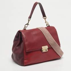 Pre Owned CH Carolina Herrera Three Tone Red Leather Baret Top Handle Bag