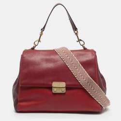Pre Owned CH Carolina Herrera Three Tone Red Leather Baret Top Handle Bag