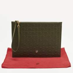 Pre Owned CH Carolina Herrera Khaki Monogram Leather Editors Continental Pouch