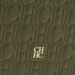 Pre Owned CH Carolina Herrera Khaki Monogram Leather Editors Continental Pouch