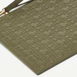 Pre Owned CH Carolina Herrera Khaki Monogram Leather Editors Continental Pouch