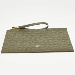 Pre Owned CH Carolina Herrera Khaki Monogram Leather Editors Continental Pouch