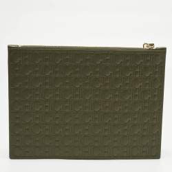 Pre Owned CH Carolina Herrera Khaki Monogram Leather Editors Continental Pouch