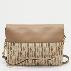 Pre Owned CH Carolina Herrera Tricolor Coated Canvas and Leather Envelope Crossbody Bag