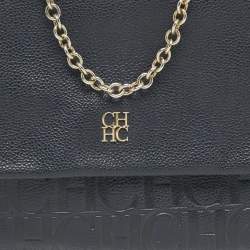 Pre Owned CH Carolina Herrera Navy Blue Leather Minuetto Flap Top Handle Bag