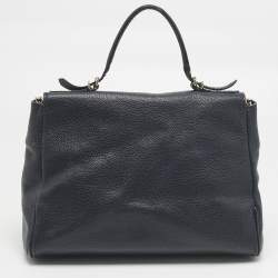 Pre Owned CH Carolina Herrera Navy Blue Leather Minuetto Flap Top Handle Bag