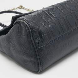 Pre Owned CH Carolina Herrera Navy Blue Leather Minuetto Flap Top Handle Bag