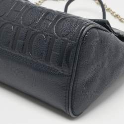 Pre Owned CH Carolina Herrera Navy Blue Leather Minuetto Flap Top Handle Bag