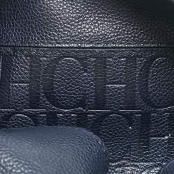 Pre Owned CH Carolina Herrera Navy Blue Leather Minuetto Flap Top Handle Bag