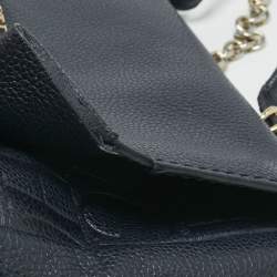 Pre Owned CH Carolina Herrera Navy Blue Leather Minuetto Flap Top Handle Bag