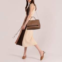 Pre Owned CH Carolina Herrera Brown Leather Minuetto Flap Top Handle Bag