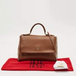 Pre Owned CH Carolina Herrera Brown Leather Minuetto Flap Top Handle Bag