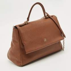 Pre Owned CH Carolina Herrera Brown Leather Minuetto Flap Top Handle Bag