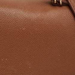Pre Owned CH Carolina Herrera Brown Leather Minuetto Flap Top Handle Bag