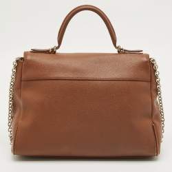 Pre Owned CH Carolina Herrera Brown Leather Minuetto Flap Top Handle Bag