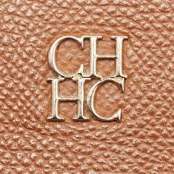 Pre Owned CH Carolina Herrera Brown Leather Minuetto Flap Top Handle Bag