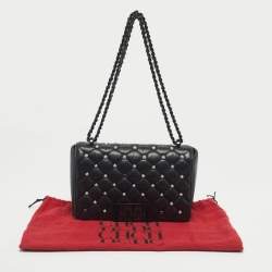 Pre Owned CH Carolina Herrera Black Quilted Leather Pearl Studded Flap Chain Shoulder Bag