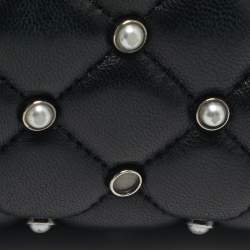 Pre Owned CH Carolina Herrera Black Quilted Leather Pearl Studded Flap Chain Shoulder Bag