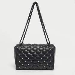 Pre Owned CH Carolina Herrera Black Quilted Leather Pearl Studded Flap Chain Shoulder Bag