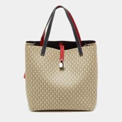 Pre Owned CH Carolina Herrera Beige/Red Monogram Coated Canvas and Leather Matryoshka Padlock Bag