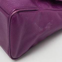 Pre Owned CH Carolina Herrera Purple Monogram Embossed Leather Minuetto Top Handle Bag