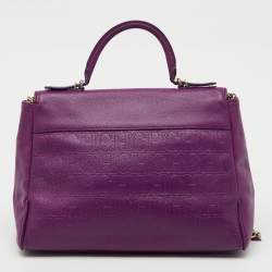 Pre Owned CH Carolina Herrera Purple Monogram Embossed Leather Minuetto Top Handle Bag