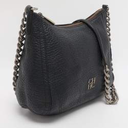 Pre Owned CH Carolina Herrera Navy Blue Leather Maria Shoulder Bag