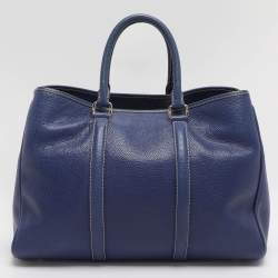 Pre Owned CH Carolina Herrera Blue Grained Leather Matteo Tote
