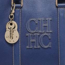Pre Owned CH Carolina Herrera Blue Grained Leather Matteo Tote