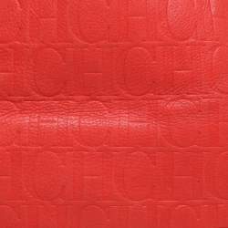 Pre Owned CH Carolina Herrera Red Monogram Embossed Leather Chain Handle Tote