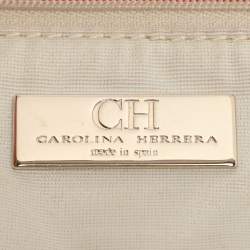 Pre Owned CH Carolina Herrera Red Monogram Embossed Leather Chain Handle Tote