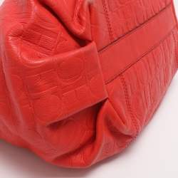 Pre Owned CH Carolina Herrera Red Monogram Embossed Leather Chain Handle Tote
