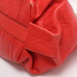 Pre Owned CH Carolina Herrera Red Monogram Embossed Leather Chain Handle Tote