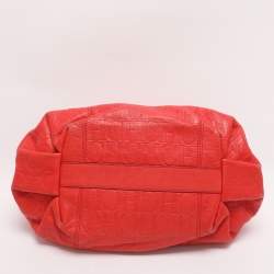 Pre Owned CH Carolina Herrera Red Monogram Embossed Leather Chain Handle Tote