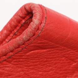 Pre Owned CH Carolina Herrera Red Monogram Embossed Leather Chain Handle Tote