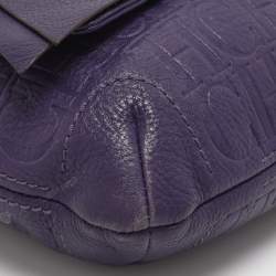 Pre Owned CH Carolina Herrera Purple Monogram Embossed Leather Audrey Shoulder Bag
