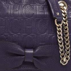 Pre Owned CH Carolina Herrera Purple Monogram Embossed Leather Audrey Shoulder Bag