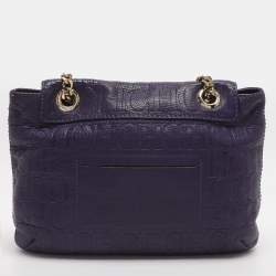 Pre Owned CH Carolina Herrera Purple Monogram Embossed Leather Audrey Shoulder Bag