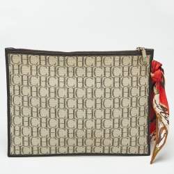 Pre Owned CH Carolina Herrera Beige/Brown Monogram Canvas Continental Pouch