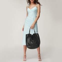 Pre Owned CH Carolina Herrera Black Monogram Embossed Leather Belt Tote