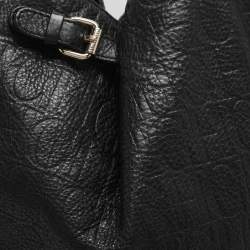 Pre Owned CH Carolina Herrera Black Monogram Embossed Leather Belt Tote