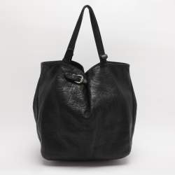 Pre Owned CH Carolina Herrera Black Monogram Embossed Leather Belt Tote