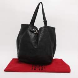 Pre Owned CH Carolina Herrera Black Monogram Embossed Leather Belt Tote