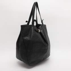 Pre Owned CH Carolina Herrera Black Monogram Embossed Leather Belt Tote