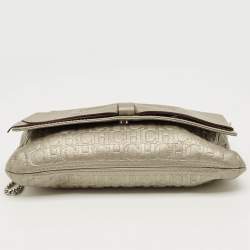 Pre Owned CH Caroline Herrera Metallic Grey Monogram Embossed Leather Bow Chain Clutch
